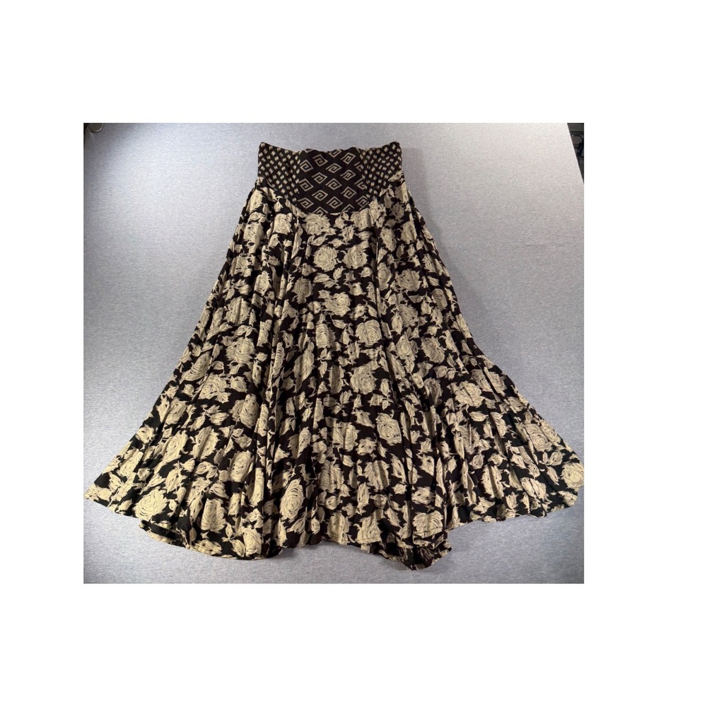 Marsha Brander for Componix Vintage Floral Maxi Skirt Black Cream Wool Blend 10